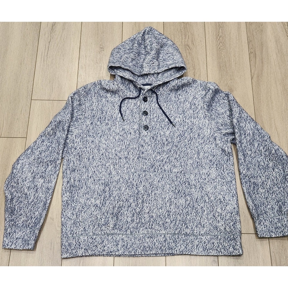 LLBean Men's Heathered Gray Blue Fleece Hoodie Pullover Sweatshirt XL‎ REG